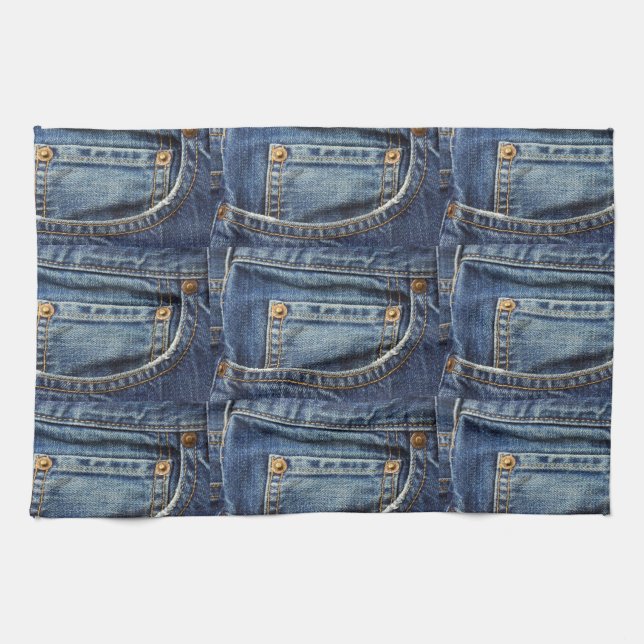 Blue Jeans Denim Look Pocket Kitchen Towel (Horizontal)