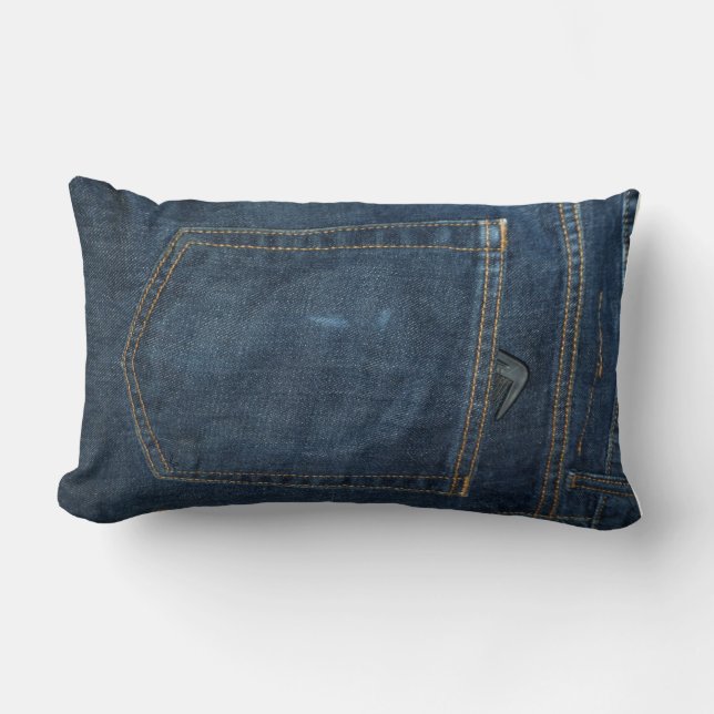 Blue Jeans Denim Pocket Lumbar Pillow (Front)
