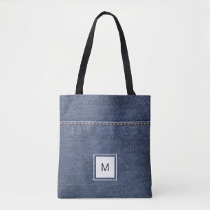 Blue jeans denim style personalized monogram tote bag