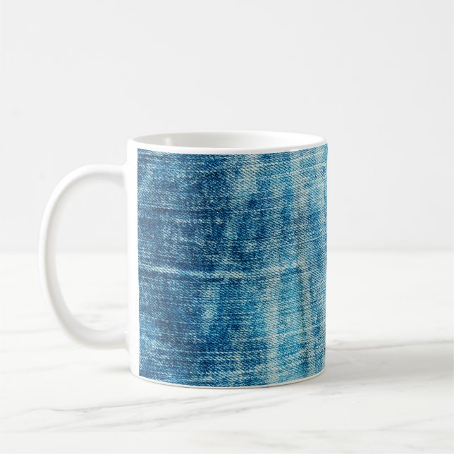 Blue jeans denim texture coffee mug (Left)