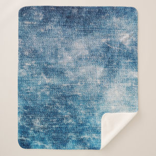 Blue jeans denim texture sherpa blanket