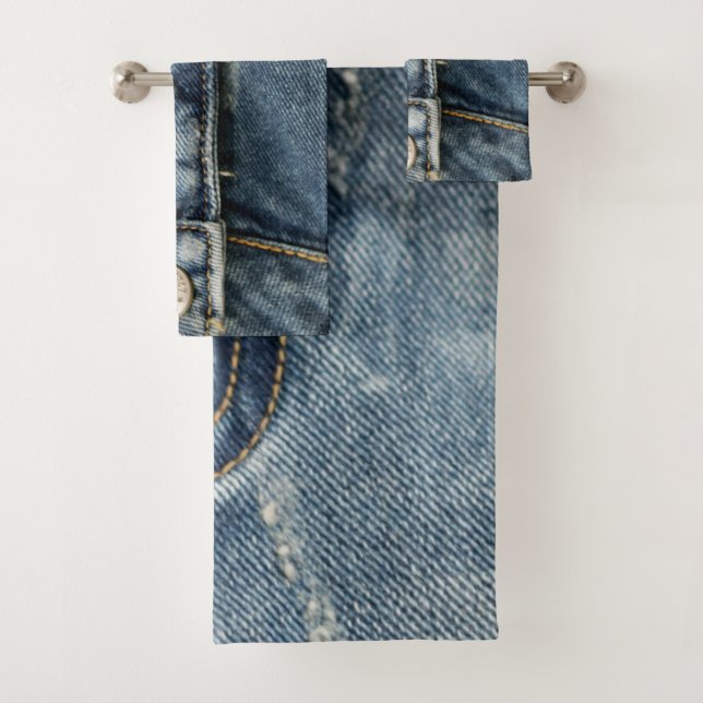 Blue Jeans Denim Zipper Faux Bath Towel Set (Insitu)