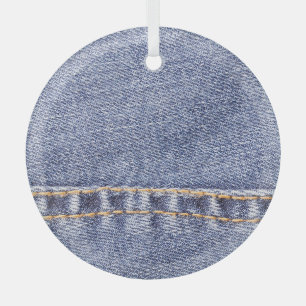 Blue jeans: detailed sew texture. glass ornament