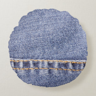 Blue jeans: detailed sew texture. round pillow