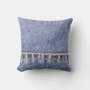 Blue jeans: detailed sew texture. throw pillow