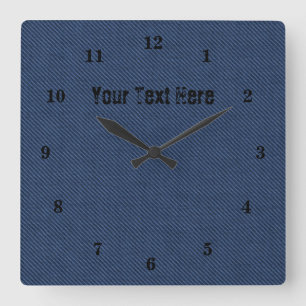 Blue Jeans Fabric - Add Your Text - Customizable - Square Wall Clock