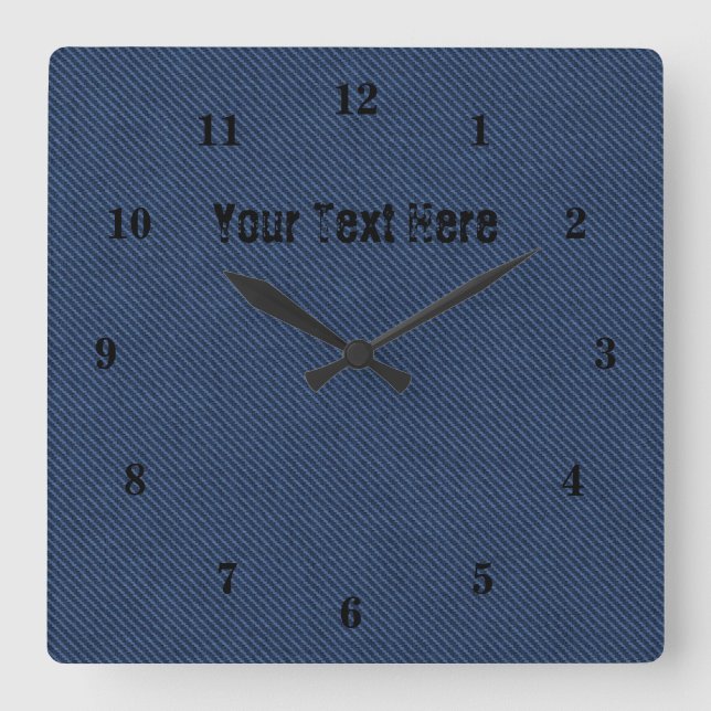 Blue Jeans Fabric - Add Your Text - Customizable - Square Wall Clock (Front)