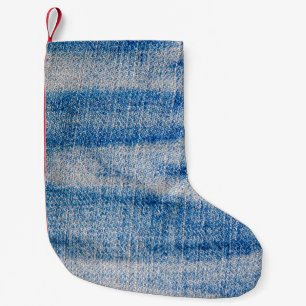 Blue jeans fabric texture, textile background small christmas stocking