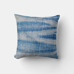 Blue jeans fabric texture, textile background throw pillow