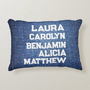 Blue jeans Grandchildren's names simple modern Accent Pillow