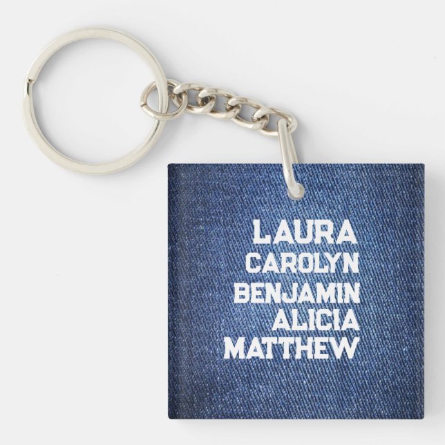 Blue jeans Grandchildren's names simple modern  Keychain (Front)