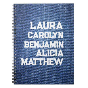 Blue jeans Grandchildren's names simple modern  Notebook