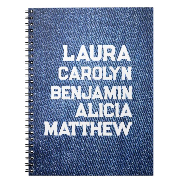 Blue jeans Grandchildren's names simple modern  Notebook (Front)