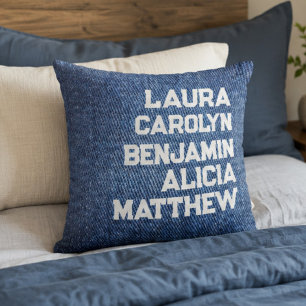 Blue jeans Grandchildren's names simple modern Throw Pillow