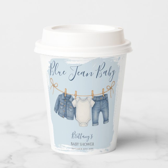 Blue Jeans Modern Boy Baby Shower  Paper Cups (Front)