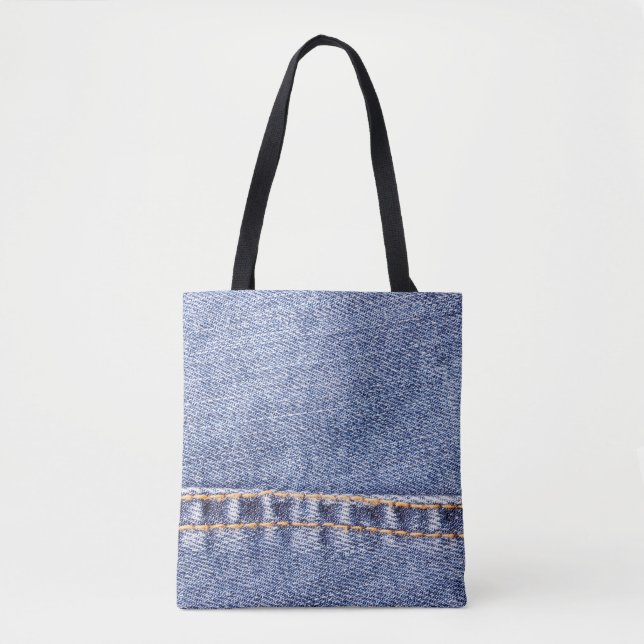 Blue jeans sew closeup texture.  tote bag (Front)