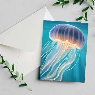 Blue Jellyfish   Ocean Animal Painting Card