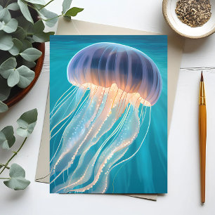 Blue Jellyfish Ocean Animal Painting Card