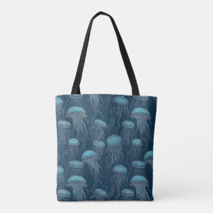 Blue jellyfish ocean tote bag