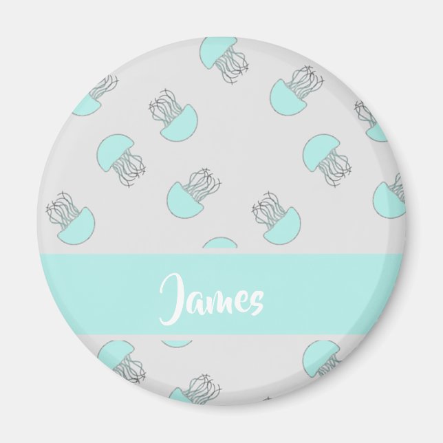 Blue jellyfish on grey magnet (Front)