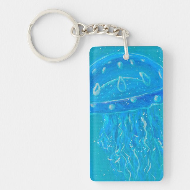 Blue Jellyfish Painting Keychain (Front)