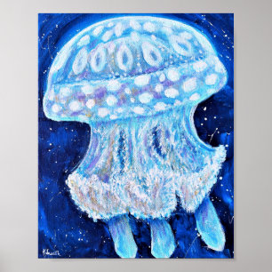 Blue Jellyfish Painting Poster