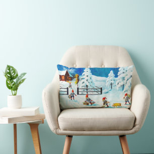 Blue Jenny Nyström Gnome Vintage Swedish Christmas Lumbar Pillow