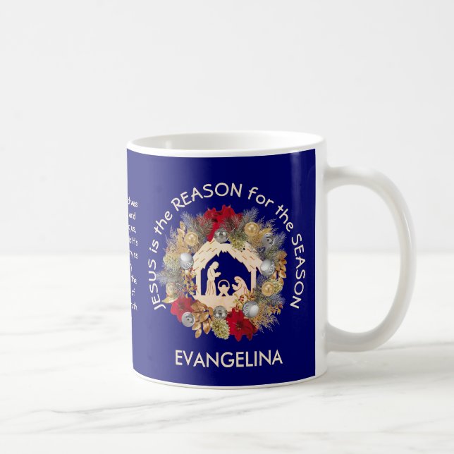 Blue JESUS IS THE REASON Christmas Coffee Mug (Right)