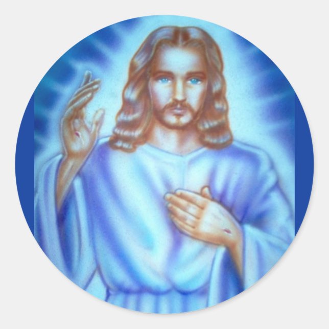 Blue Jesus picture Classic Round Sticker (Front)