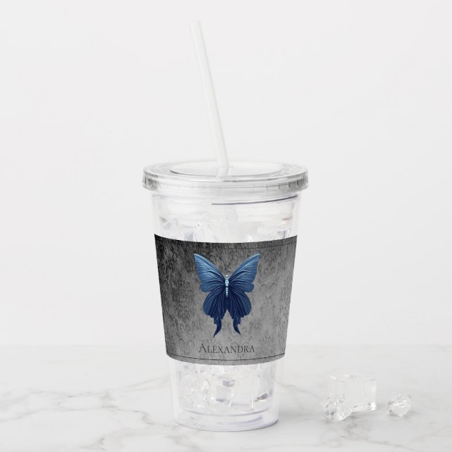 Blue Jewelled Butterfly Acrylic Tumbler (Front Ice)