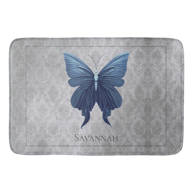 Blue Jewelled Butterfly Bath Mat (Front)
