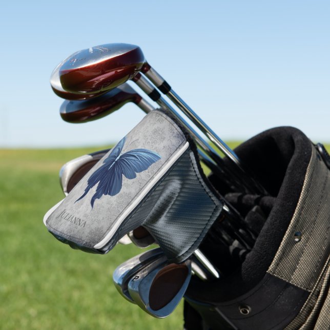 Blue Jewelled Butterfly Golf Head Cover (In Situ)