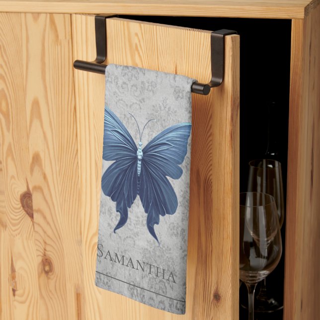 Blue Jewelled Butterfly Kitchen Towel (Thirds Fold)