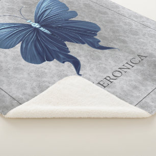 Blue Jewelled Butterfly Sherpa Blanket