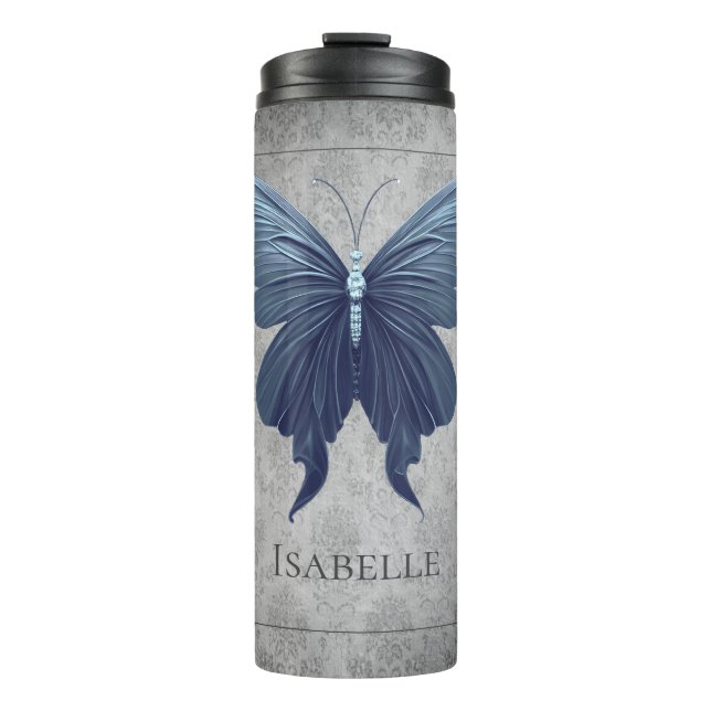 Blue Jewelled Butterfly Thermal Tumbler (Front)