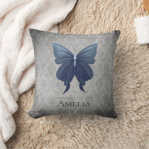 Blue Jewelled Butterfly Throw Pillow