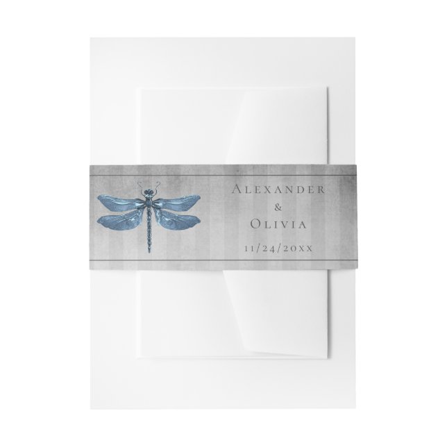Blue Jewelled Dragonfly Invitation Belly Band (Front Example)