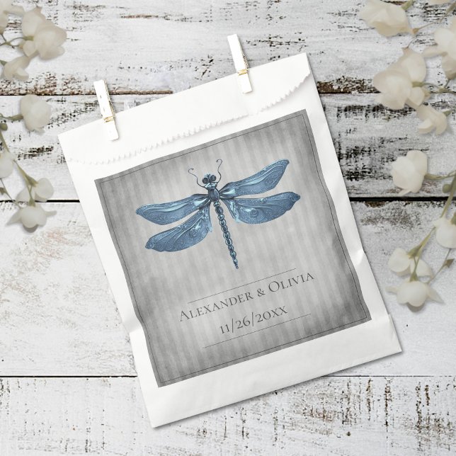 Blue Jewelled Dragonfly Wedding Favour Bag (Blue Jeweled Dragonfly Wedding Favor Bags)
