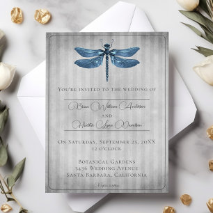 Blue Jewelled Dragonfly Wedding Invitation