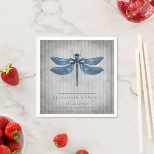 Blue Jewelled Dragonfly Wedding Napkin