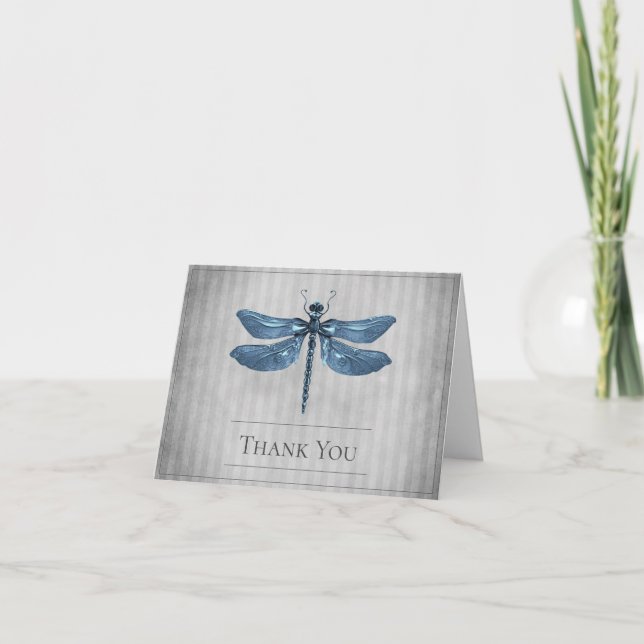 Blue Jewelled Dragonfly Wedding Thank You (Front)