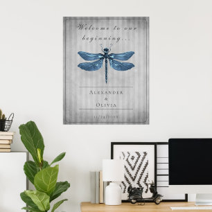 Blue Jewelled Dragonfly Wedding Welcome Poster
