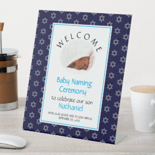 Blue JEWISH BABY NAMING Photo Star of David Pedestal Sign