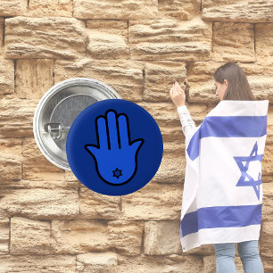 Blue Jewish Hamsa, Stand with Israel 1 Inch Round Button
