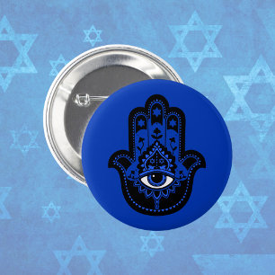 Blue Jewish Hamsa with Star of David  1 Inch Round Button
