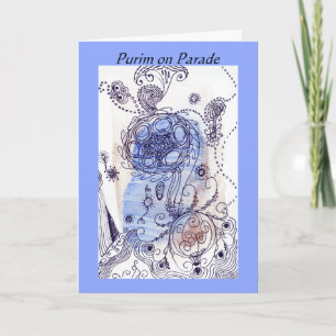 Blue Jewish Purim on Parade Customizable Card