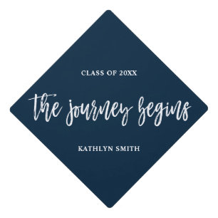 Blue Journey Begins Calligraphy Personalized  Graduation Cap Topper