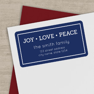 Blue Joy Love Peace Modern Holiday Address Label