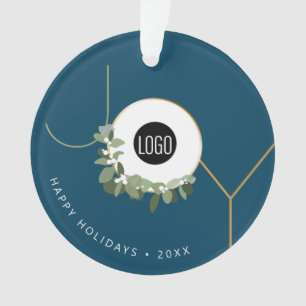 Blue JOY Wreath Happy Holidays Logo Promotional Ornament