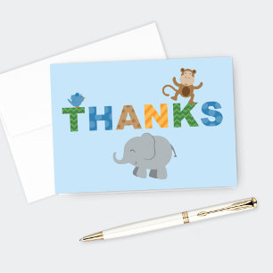 Blue Jungle Animals for Baby Boy   Shower Thank You Card